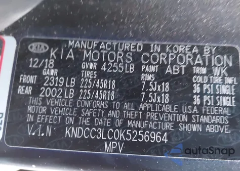 2019 Kia Niro S Touring z USA, uszkodzony, nr VIN KNDCC3LC0K5256964